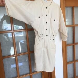 White cream linen cotton dress